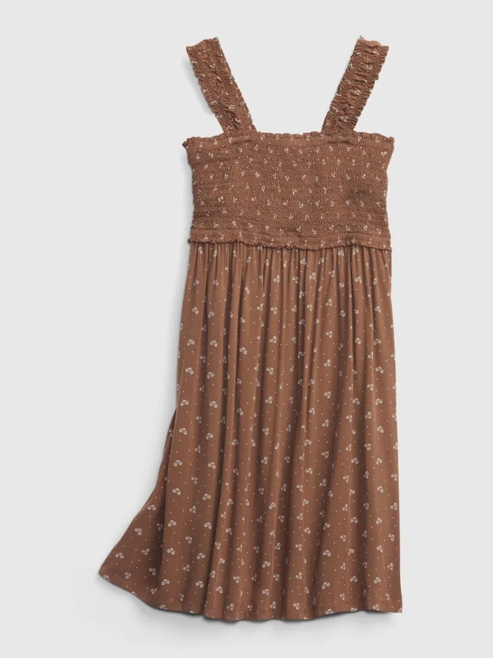 New GAP Teen Brown Smocked Sundress with White Floral Dots LENZING ECOVERO TANK
